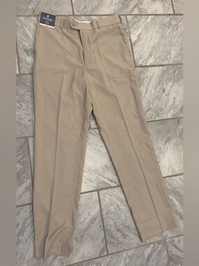 NWT Stafford Mens Classic Fit Mens Tan Flat Front Dress Pants Size 34Wx34L